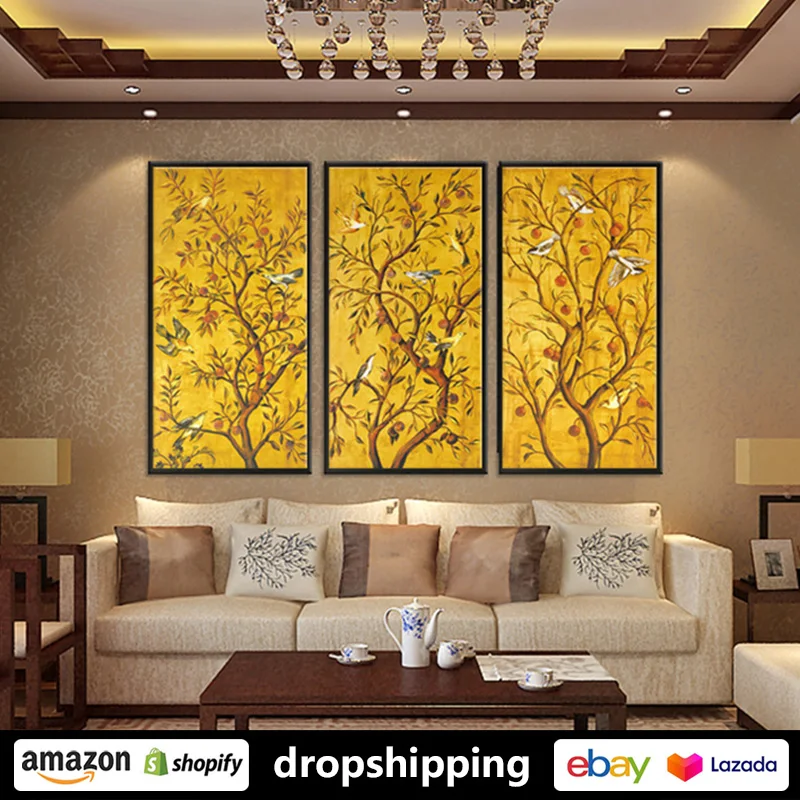 

ART ZONE Chinese Traditional Gold Tree Abstract Painting prints Wall Art Canvas posters Artwork Living Room kitchen dens Decor