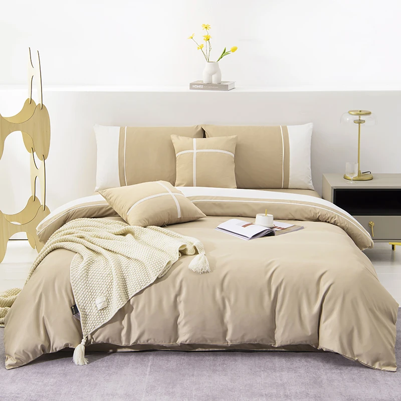 

Good quality bedding solid simple bedding set modern duvet cover set super king queen full twin bed linen brief bed flat sheet