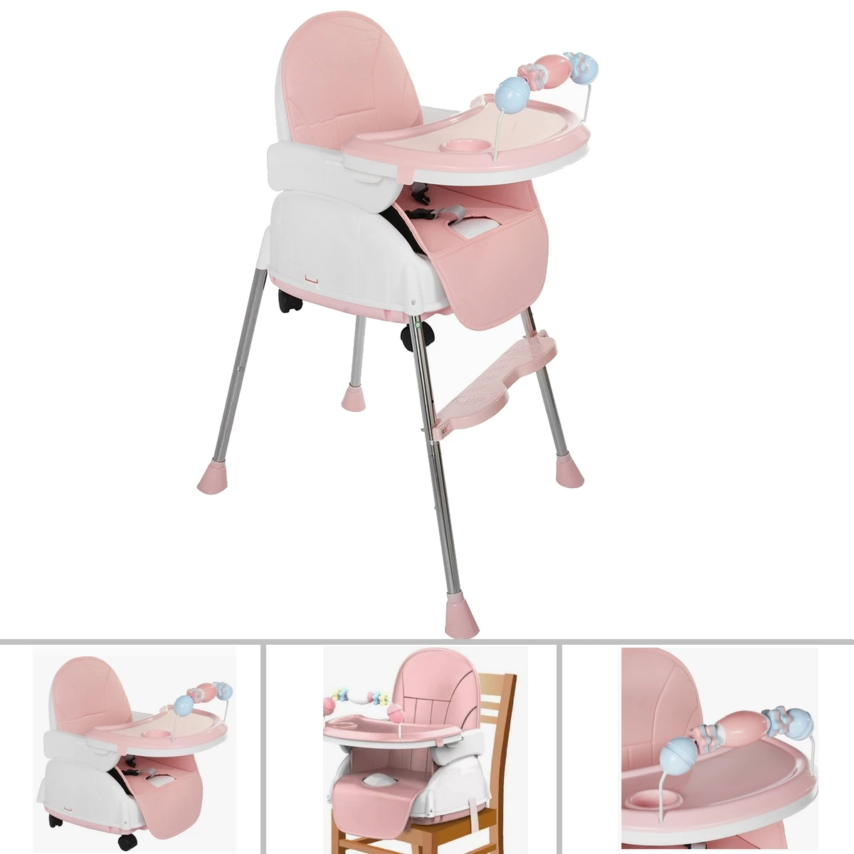 

3-In-1 Height Adjustable Foldable High Chair Recline Feeding Seat Table Chair Kid Eating Feeding Seat Dining Chairs