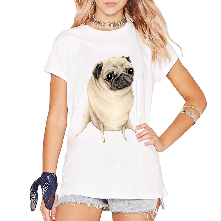 Женская футболка с принтом милого мопса повседневная женская круглым вырезом