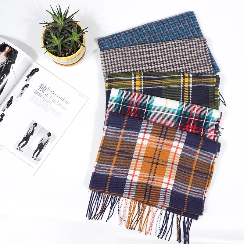 Зимний шарф в клетку Женский тёплый платок Женские однотонные шарфы модные