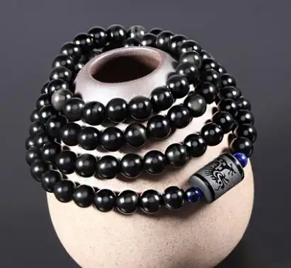 Браслет из черного обсидиана с драконом Феникс браслет камня бусинами для женщин