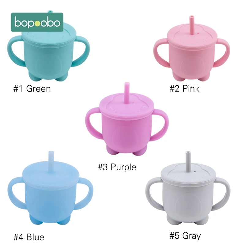 

Bopoobo 5 шт., детские чашки для кормления, Детская обучающая соломенная посуда для напитков, силиконовая чашка для Сиппи для малышей и детей с с...