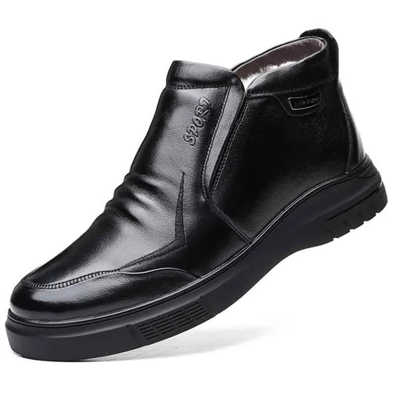 

Sipriks Father Gift Winter Warm Boots Mens Casual Leather Black Zip Shoes Fur Snow Boot Male Cowboy Footwear Dress Flats Ankle