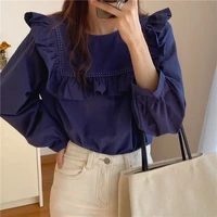 alien kitty korean sweet ruffled bright line solid long sleeve shirts 2021 female versatile fashion elegant autumn blouses