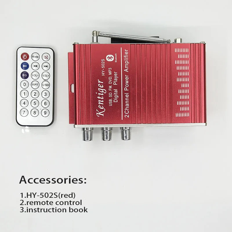 KENTIGER HY-502S 40 Вт мини Bluetooth усилитель Дистанционное управление USB/SD карты плеер FM Радио адаптер питания и AUX кабель дополнительно - Цвет: red without power