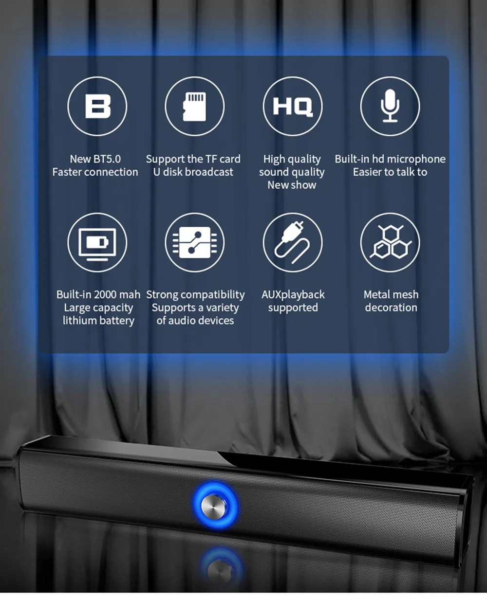 ТВ Колонка Беспроводная Bluetooth Колонка портативный музыкальный плеер стерео Бас Звук Объемный домашний кинотеатр звуковая система полоска динамик