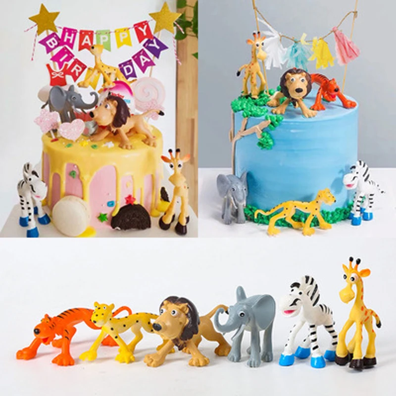 

6pcs/pack Woodland Animals Cake Decor Soft Clay Lion Elephant Tiger Jungle Safari Cake Topper Happy Birthday Party Decor Kids
