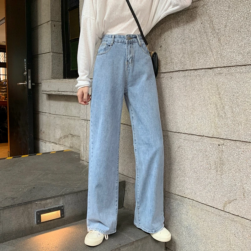 

Spring Autumn Women's Black Jeans High Waist Wide Leg Jeans Light Blue Streetwear Retro Quality Fashion Harajuku Straight Pants