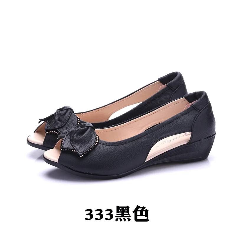 

Large Size Real Leather Shoes Woman Beige Heeled Sandals Clogs Wedge 2021 Summer Med Open Toe Big Genuine Black Platform Comfor