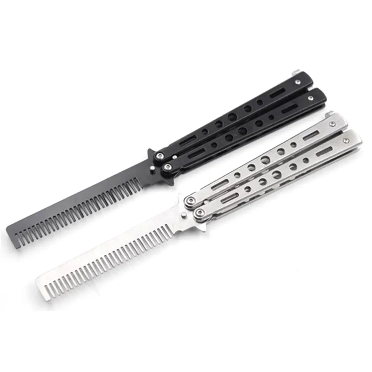 

Folding Blade Knife Butterfly Comb Knife Comb With Black And Silver Color Stainless Steel Fold Knife Hand Tools Practice Knife