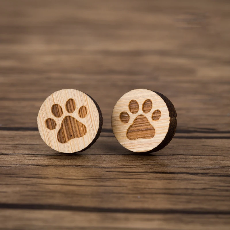 Sasusp женские серьги с принтом в виде кошачьей лапы простые деревянные гвоздики