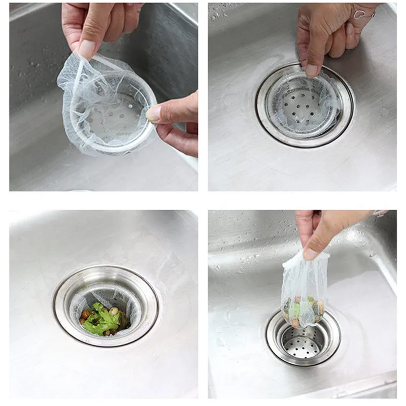 

30/100pcs Disposable Kitchen Sink Filter Mesh Rubbish Storage Mesh Trash Bag Bathroom Hair Mesh Bags Drain Sink Strainer