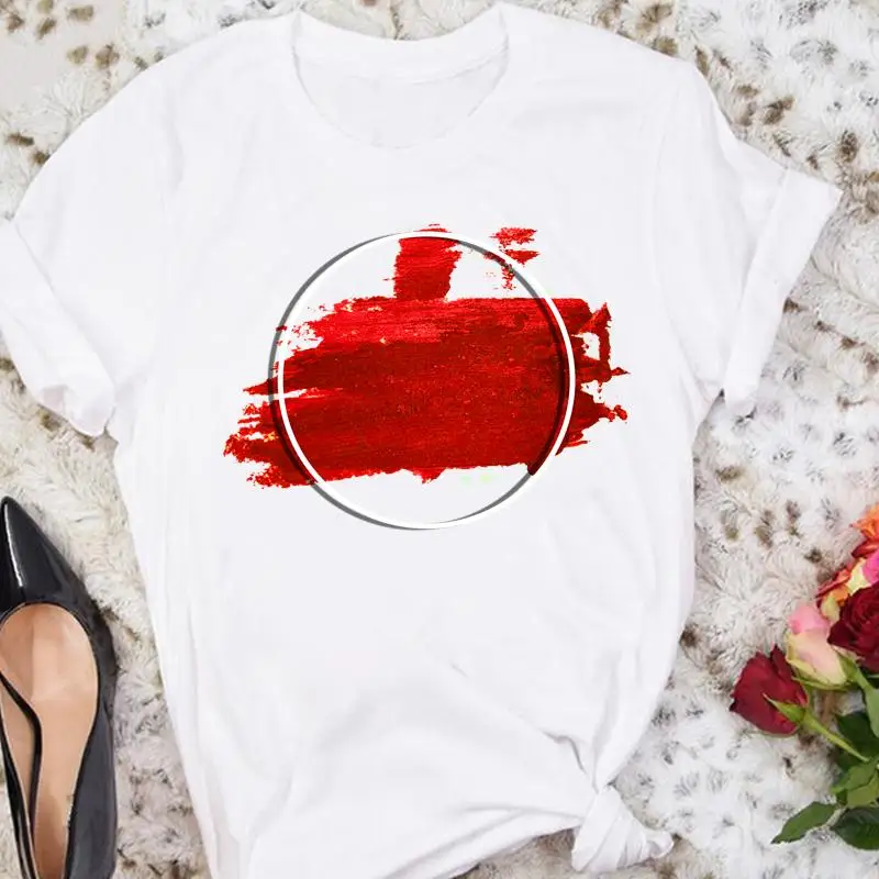

Women Cartoon Love Heart Short Sleeve Watercolor Summer Female Tshirts Fashion Clothes Graphic T Top Lady Print Tee T-Shirt