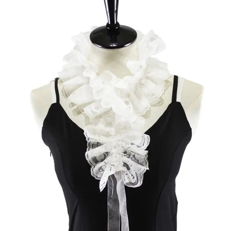 

2020 White Ruffles Lace Rim Fake Collar Detachable Necklace Choker with Strap Decor