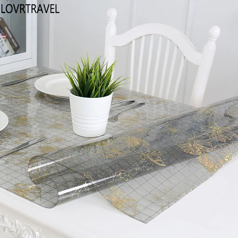 Новая Водонепроницаемая скатерть из ПВХ прозрачная прямоугольная с цветочным