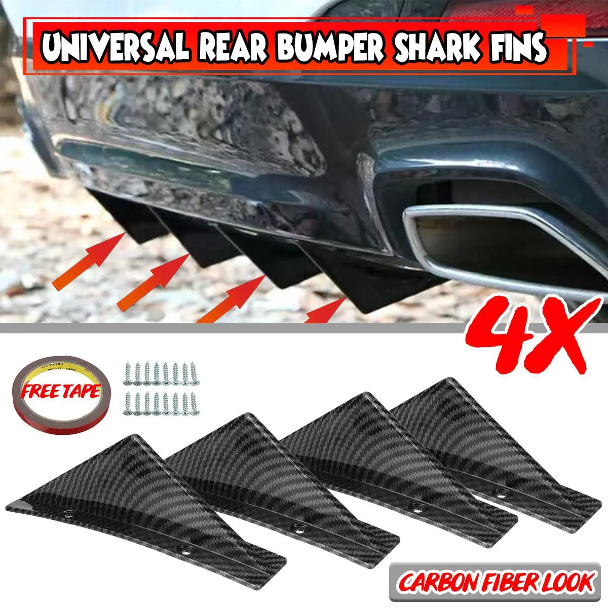 Universal 4pcs Car Rear Bumper Lip Diffuser Shark Fins Spoiler For VW For GOLF MK5 MK6 MK7 MK7.5 MK8 For AUDI A3 A4 A6 A7 A8 TT