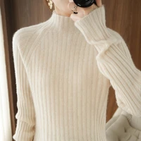 sweater womens autumn and winter new half high neck korean ioose iong sleeved pullover all match pure wool bottoming shirt top