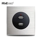 Wallpad L6, серебристая алюминиевая серая панель, Двойные USB-розетки для зарядки, 2.4A, электрическая розетка, сатиновая металлическая панель