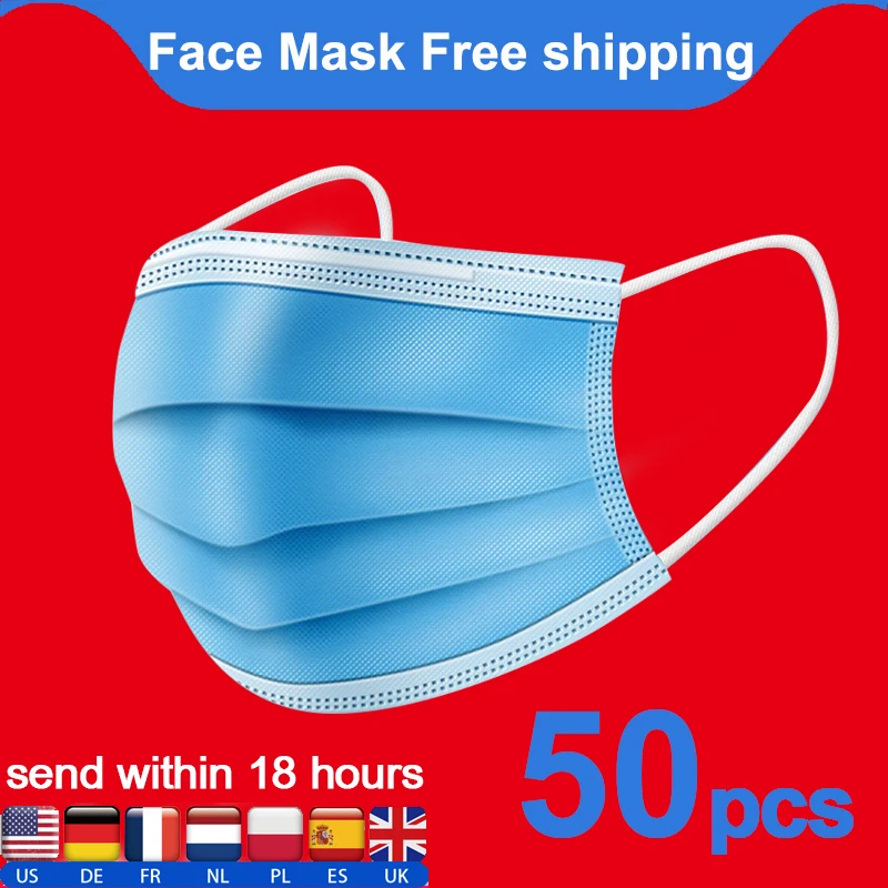 Маска для лица 3 слоя маски рта нетканые Плавленая ткань защитные противопыльные