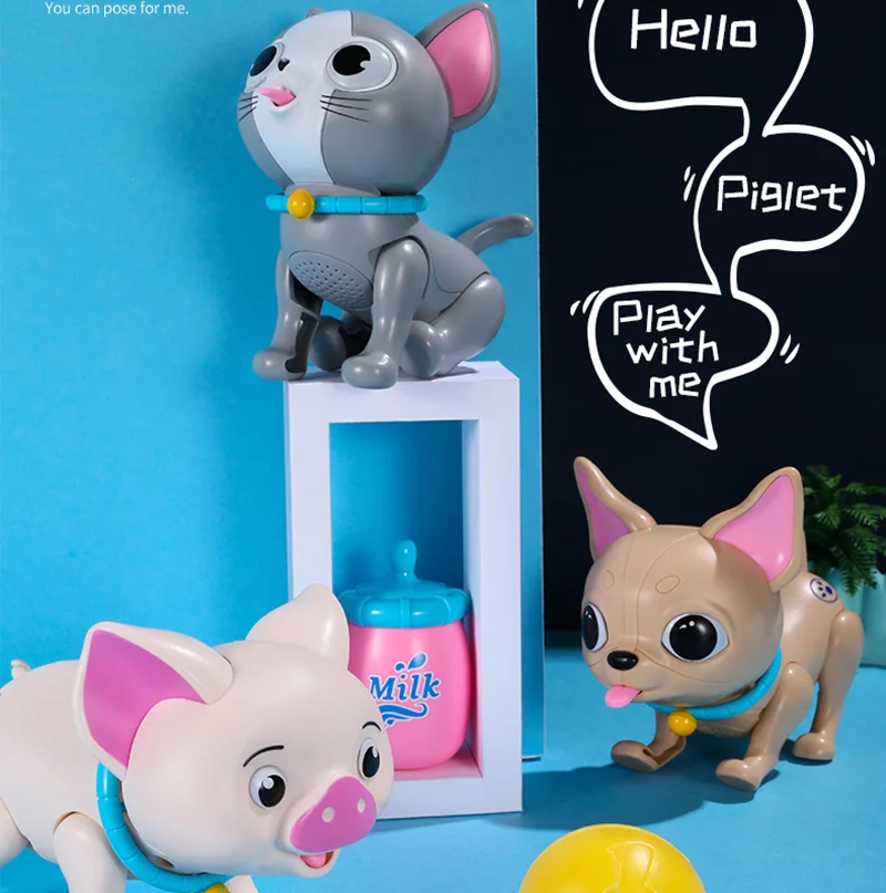 

Kids Toys Smart Cartoon Pets Intelligent Dog Cat Pig Electronic Toys Robot LED Eyes Sound Children's Smart Feeding Pets