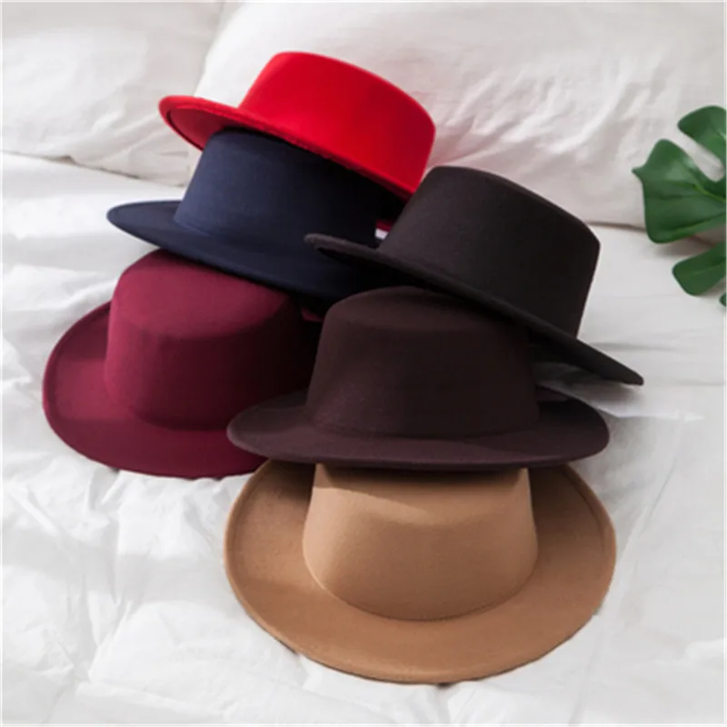 

Winter Hats Solid Fedora Cap Women and Men Wool Vintage Hats Jazz Caps Wide Brim Church Weddingtop Flat Felt Women Hats