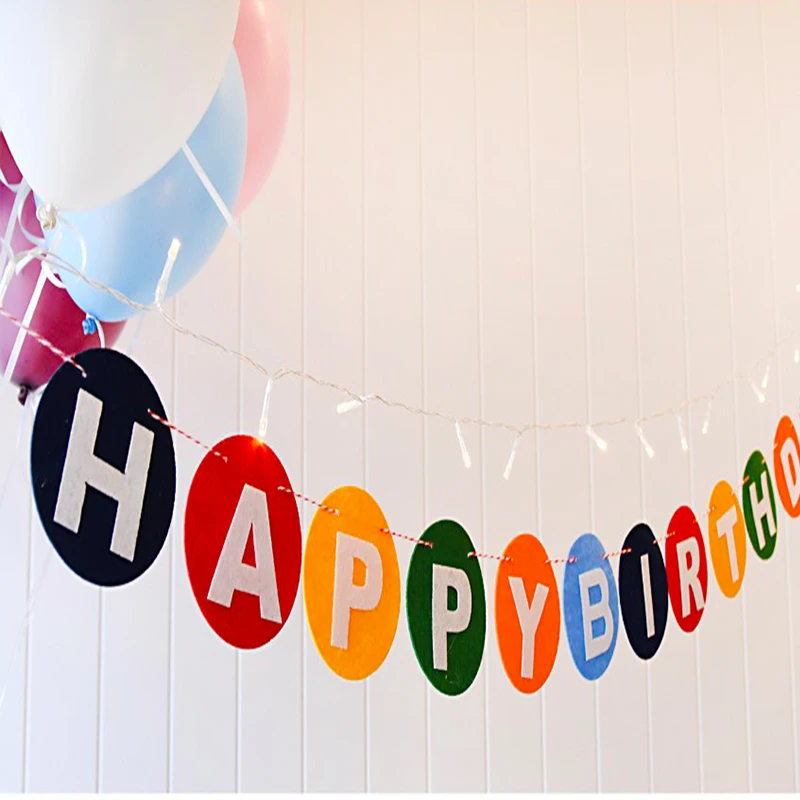 

Colorful Felt Cloth Happy Birthday Letter Circle Shape Banner Garlands Rainbow Boy Girl Birthday Decoration Baby Shower Bunting