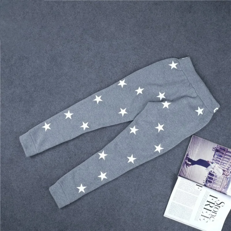 Свободные женские брюки однотонные повседневные длинные с принтом звезд модные