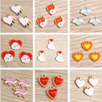 10pcslot enamel candy colors love heart charms for jewelry making cute drop earrings pendant necklaces diy keychains craft gift