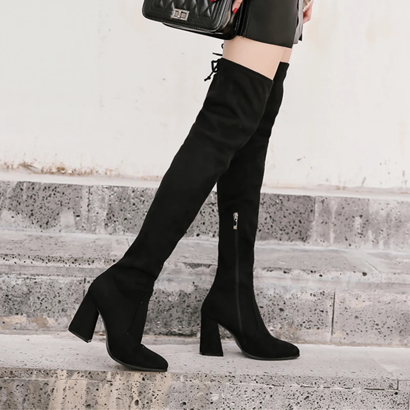 2019 Для женщин модные сапоги выше колена зимние женские высокие замшевые плюшевые
