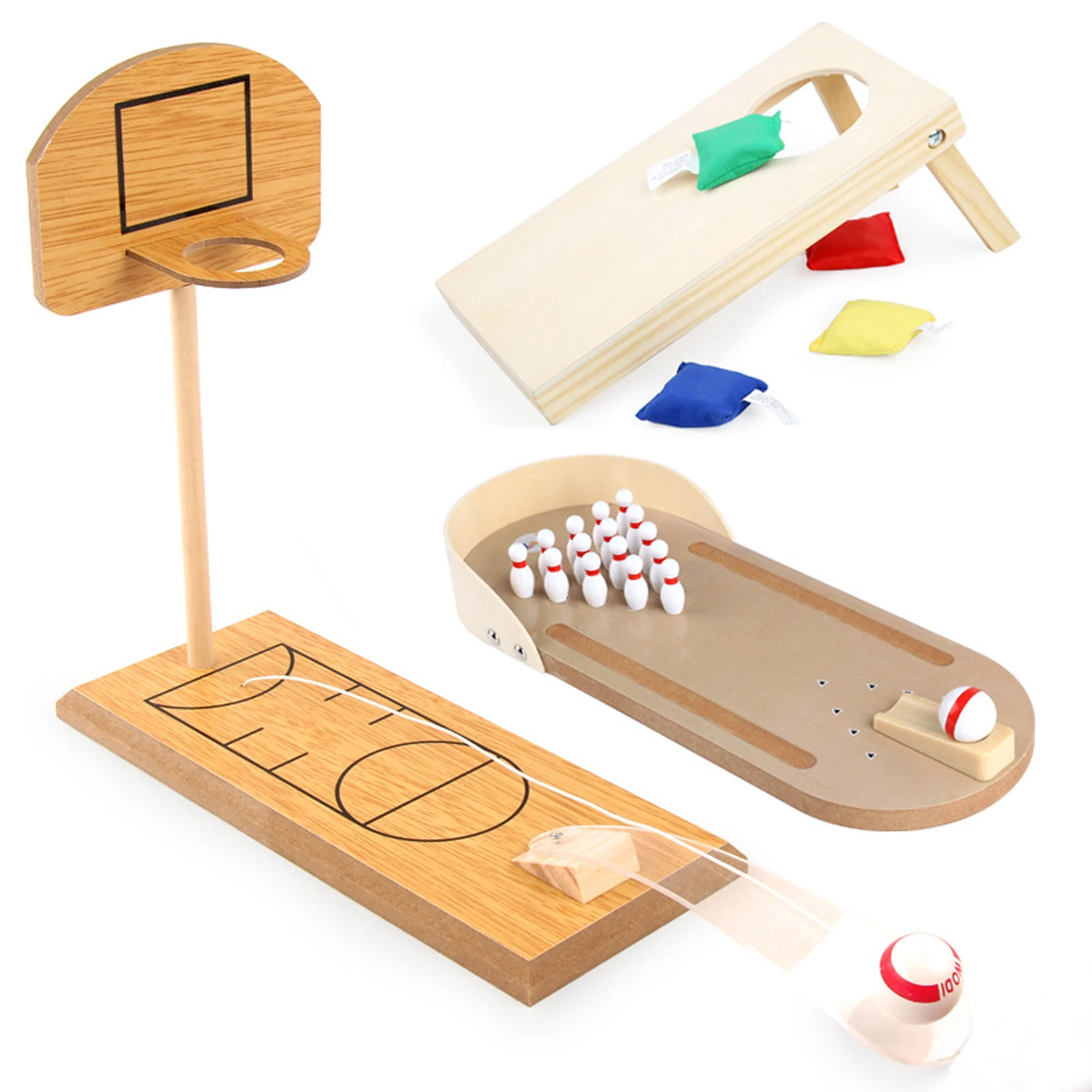 

Child Toys Wooden Mini Desktop Bowling/Basketball/Sandbag Game Toy Set Fun Indoor Parent-Child Interactive Table Game Toys