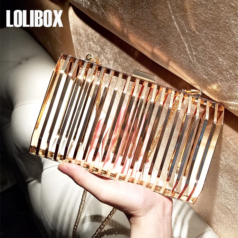 

summer golden hollow stripe metal bag women small dinner customised Evening Bag