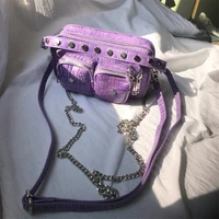 vintage crocodile women crossbody bags rivet designer shoulder messenger bags chain sling bag for ladies handbag 3 shoulder belt