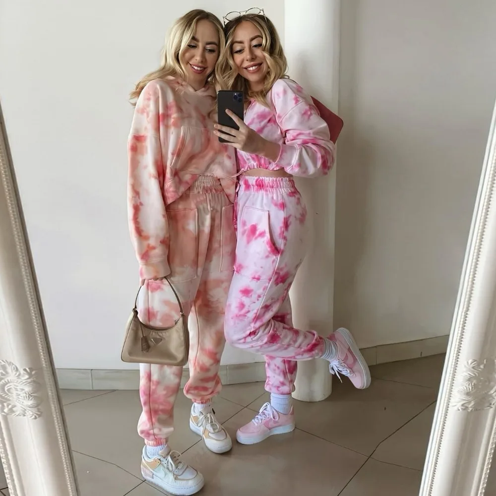 

Tie Dye Print Joggers Women Pockets High Waist Jogger Pants Ladies Harajuku Long Pants Streetwear Fashion Casual Pants Pink