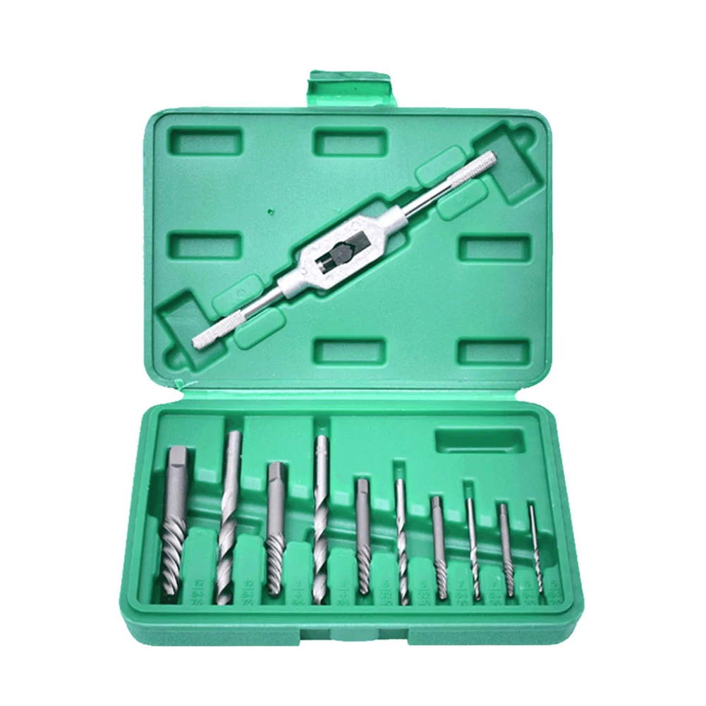 

11pcs Broken Rusty Screw Bolt Extractor Set Stripped Stud Remover with Drill Bit Damaged Tap Pipe Faucet Repair Hand Tool Kit