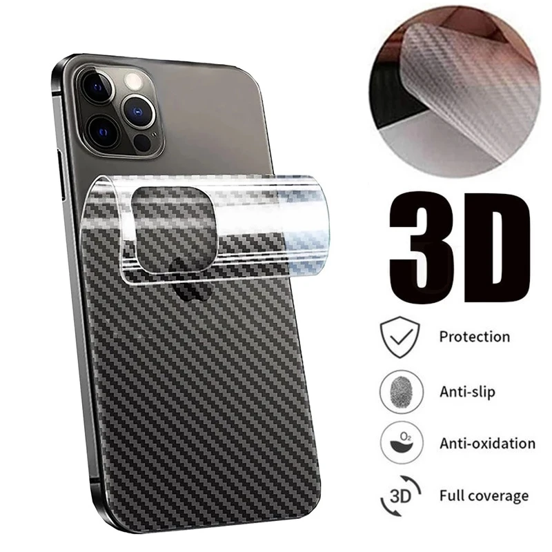

3Pcs Carbon Fiber Matte Back Film For iPhone 13 12 11 Pro Max Transparent Anti-scratch Mobile Phone Sticker For Apple 13 12 11