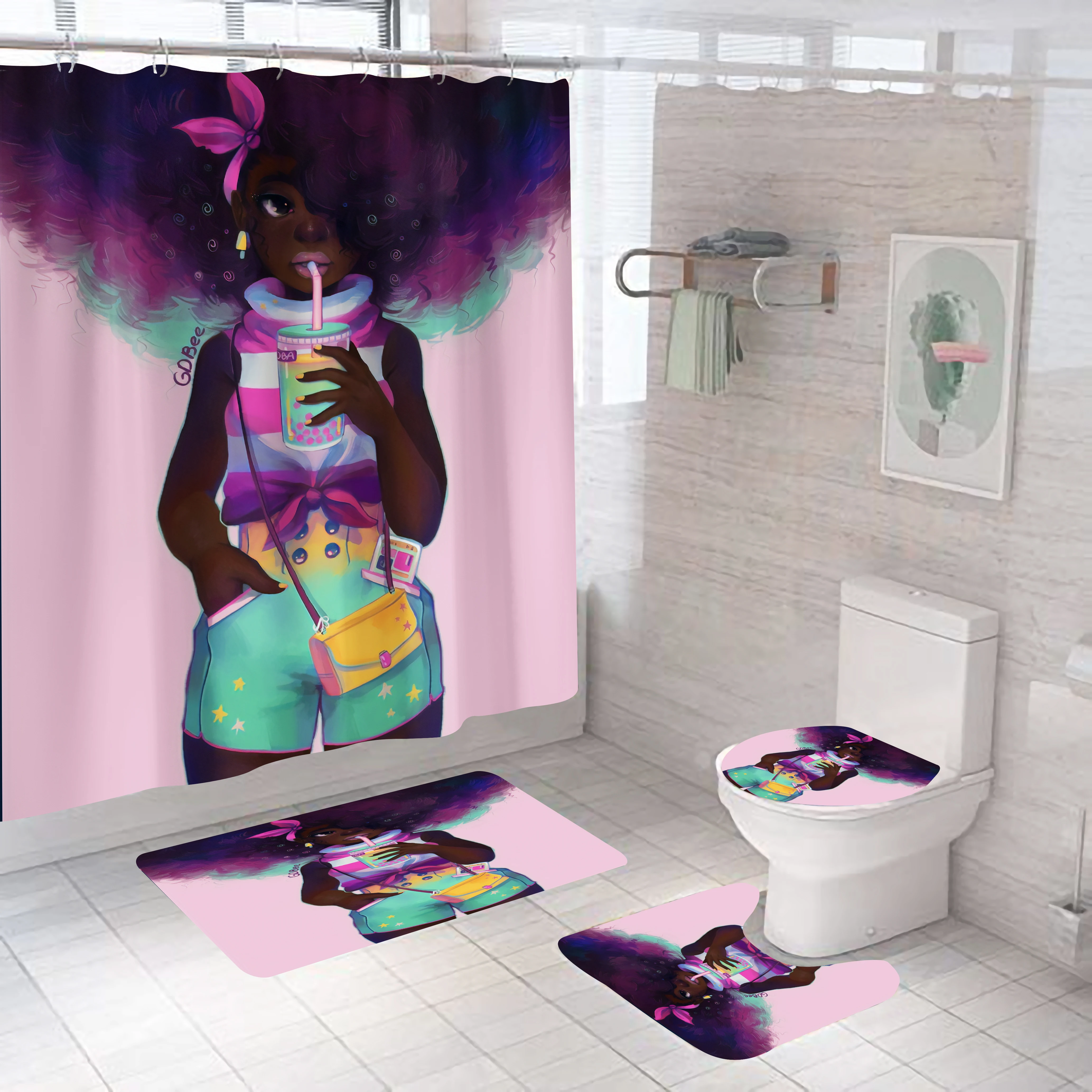 Модная занавеска для душа Африканской женщины и девочки набор домашней ванны