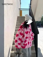 pink in stock love peach heart jacket female plush rabbit fur jacket thickened commuter regular long sleeved cute trend
