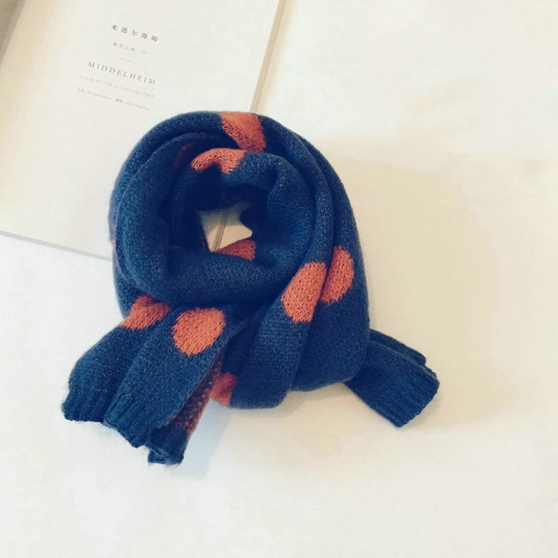 Детский зимний шарф из шерстяной пряжи детский высокого качества в горошек для