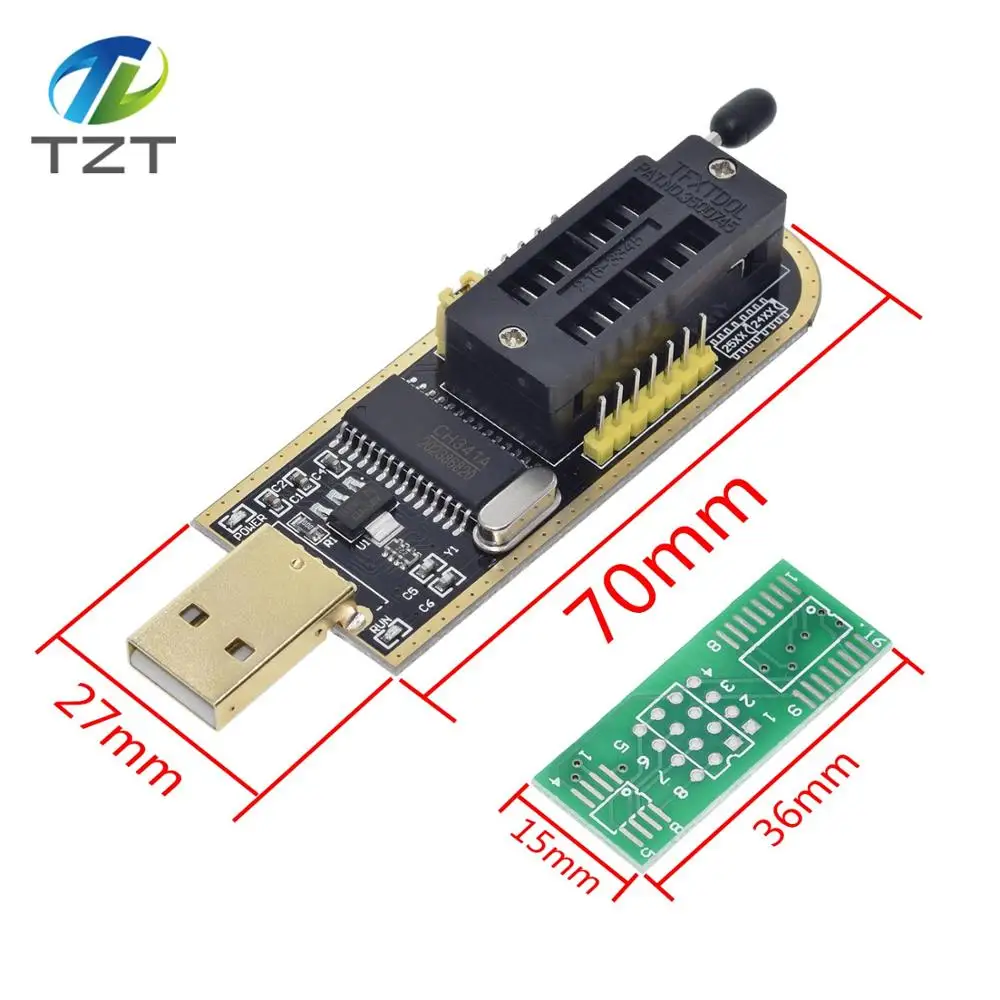 Программатор для FLASH и EEPROM на CH341A серия 24/25 BIOS/USB с пружинным зажимом SOIC8/SOP8 93CXX / 25CXX
