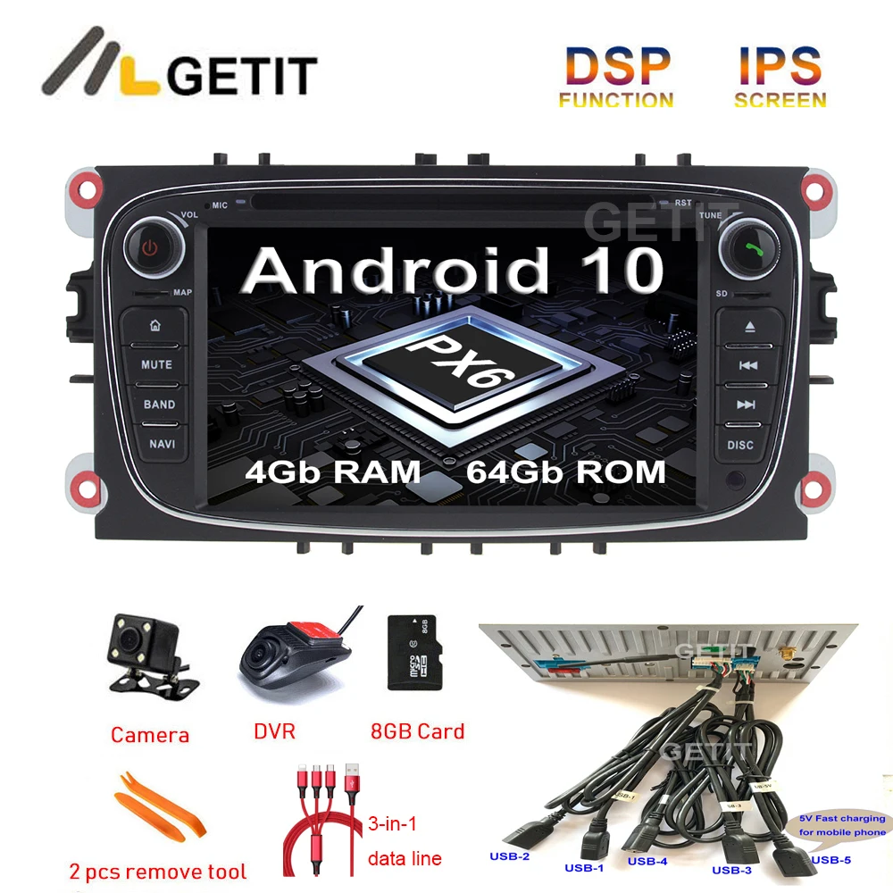 5 USB DSP Android 10 автомобильный DVD мультимедийный плеер стерео радио GPS для FORD/Focus/S