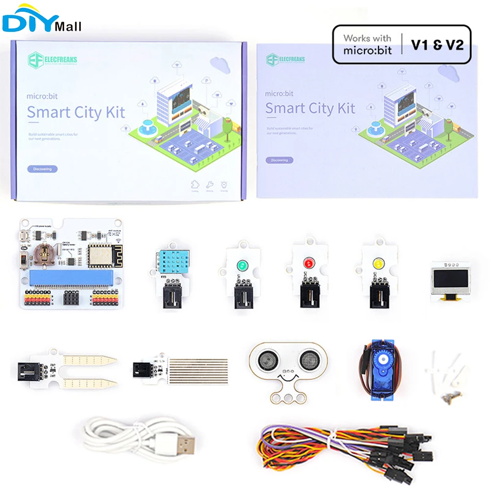 

micro:bit Smart City Kit (Without micro:bit board) IoT:bit DHT11 Soil Moisture Sensor Water Level Sensor Sonar:bit Servos