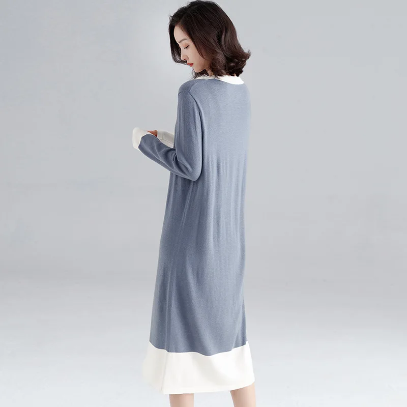 2019 осень зима офисное женское вязаное платье с v образным вырезом 3 однотонных