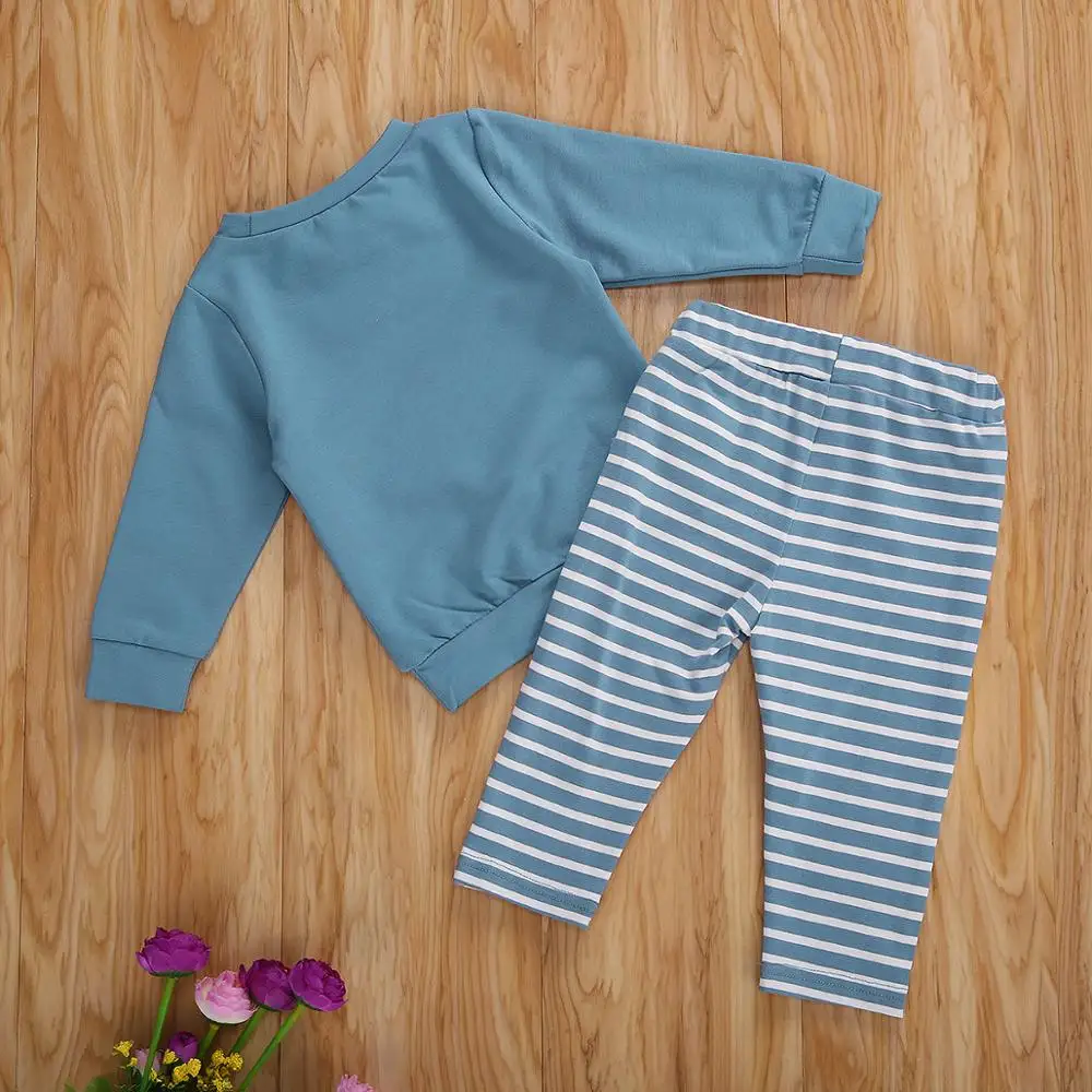 

Newborn Baby Girls Babys Long-sleeved Trousers Suit Fresh Solid T-shirt and Elastic Stripe Long Pants Spring Autumn Clothing