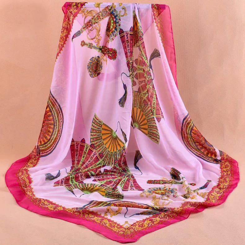 Весенняя двухцветная шелковая сатиновая квадратная лента для волос хиджаб