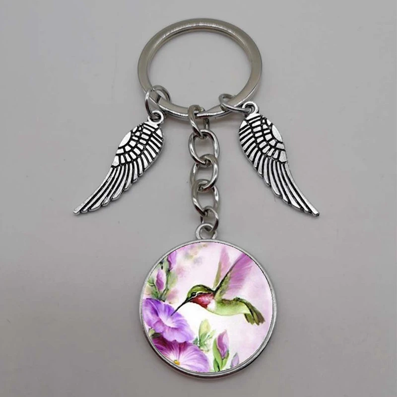 Подвеска ручной работы из голубого стекла с колибри выпуклое кольцо для ключей