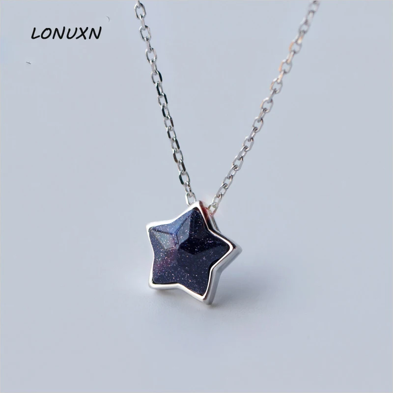 

Natural Stone Purple Blue & Gold Sand 925 Sterling Silver Necklaces Pendant with Chain Stars Ine Jewelry Blue Golden Sandstone