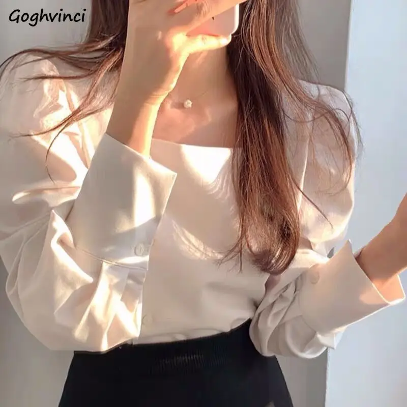 Women Shirts Long Lantern Sleeve Single Breasted Fashionable Square Collar Tops Elegant Office Ladies Sweet Designs Tender Shirt