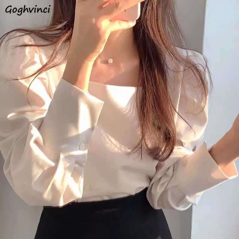 

Women Shirts Long Lantern Sleeve Single Breasted Fashionable Square Collar Tops Elegant Office Ladies Sweet Designs Tender Shirt