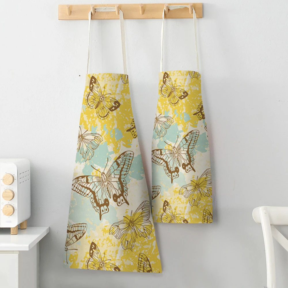 

FYMX Beautiful Butterfly Aprons Colorful Dancing Insect Flower Background Apron For Woman Kitchen Cleaning